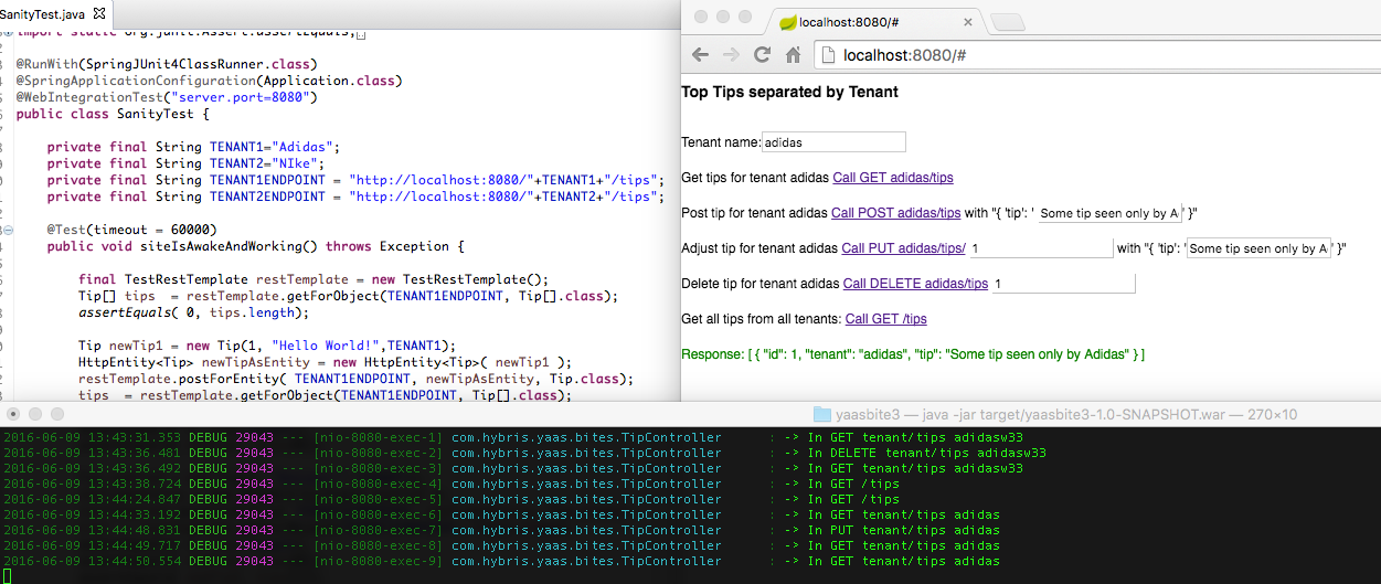 Log output from the Tips Service