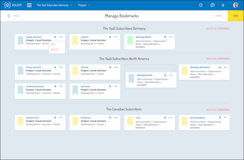 Bookmark management page