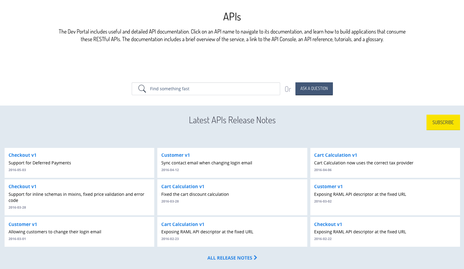 Release notes in API Docs